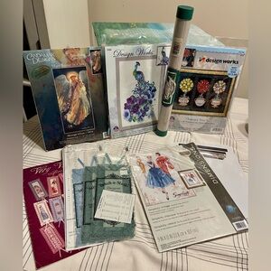 ALL NEW Vintage Cross Stitch and Embroidery Kit Collection Angel Peacock Topiary